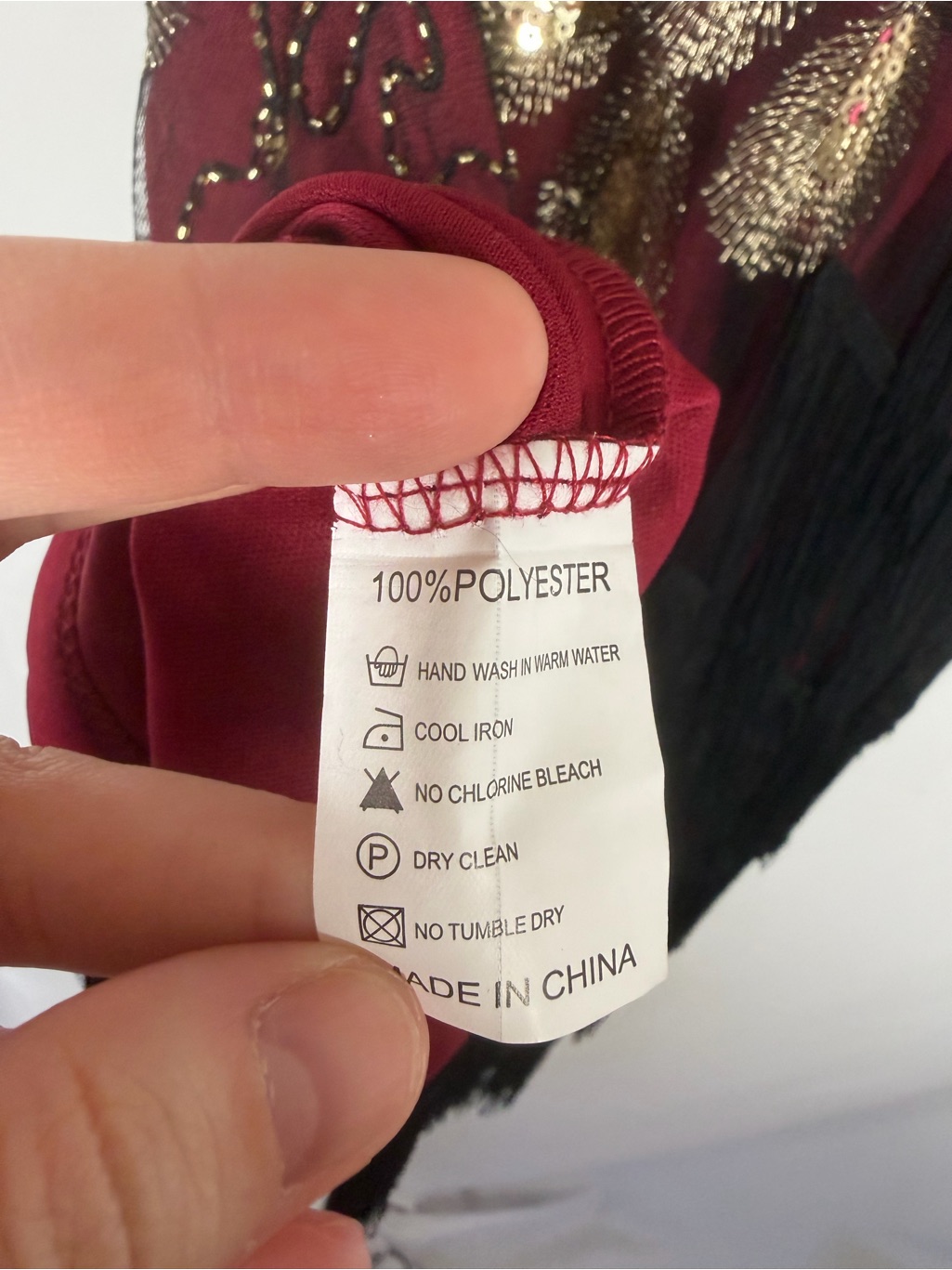 Embellished Burgundy Irregular Tassel Hem Peacock Dress - 20s Inspired, Flapper — image 6 of 8